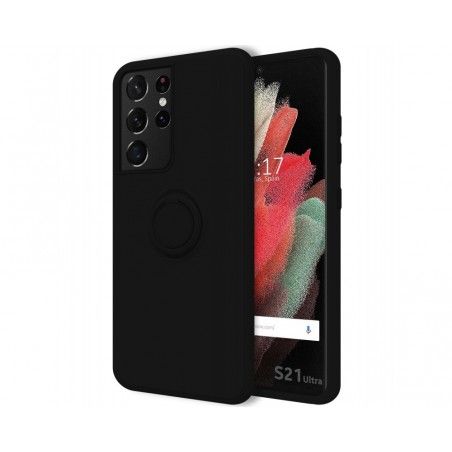 Funda Silicona Líquida Ultra Suave con Anillo para Samsung Galaxy S21 Ultra 5G color Negra
