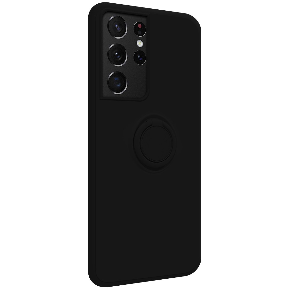 Funda Silicona Líquida Ultra Suave con Anillo para Samsung Galaxy S21 Ultra 5G color Negra