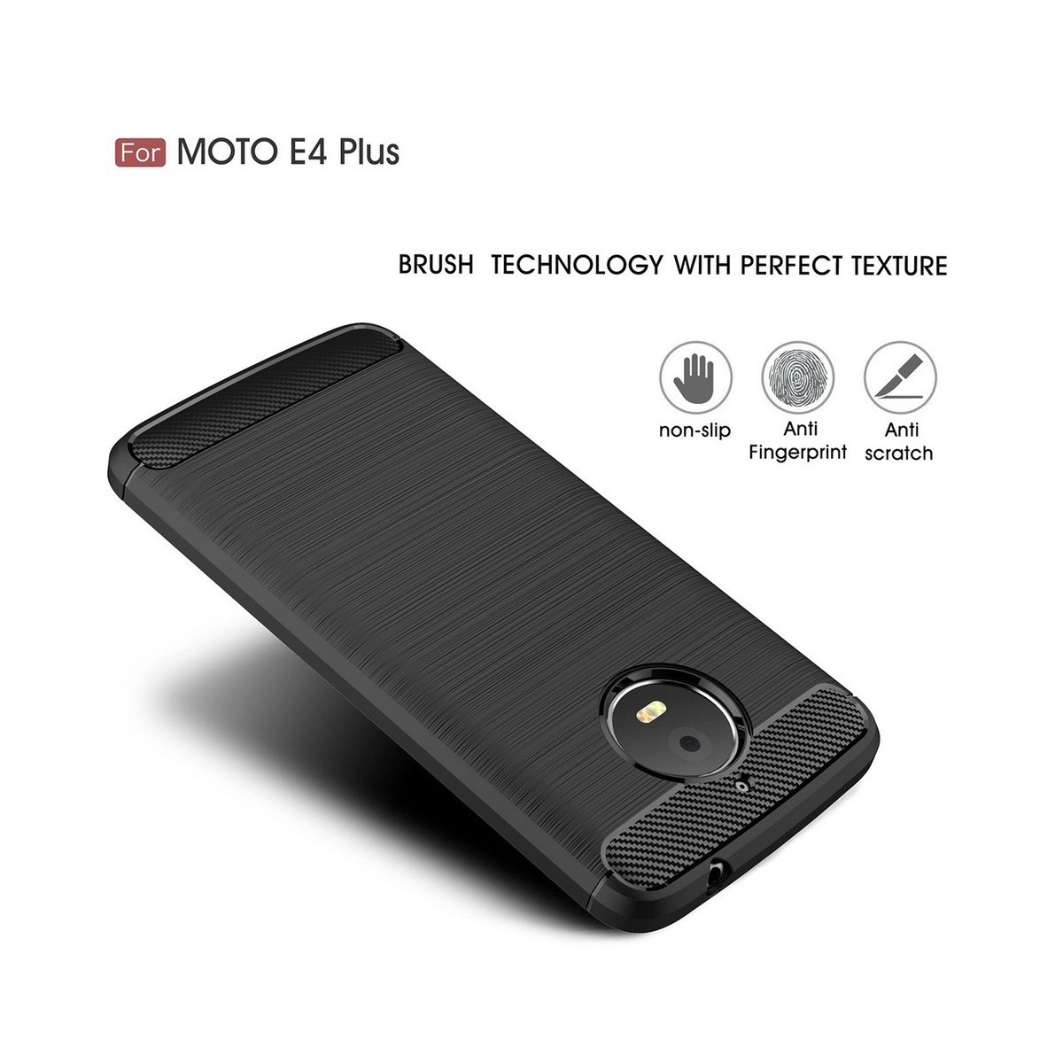 Funda Gel Tpu Tipo Carbon Negra para Motorola Moto E4 Plus