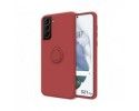 Funda Silicona Líquida Ultra Suave con Anillo para Samsung Galaxy S21+ Plus 5G color Rojo Coral
