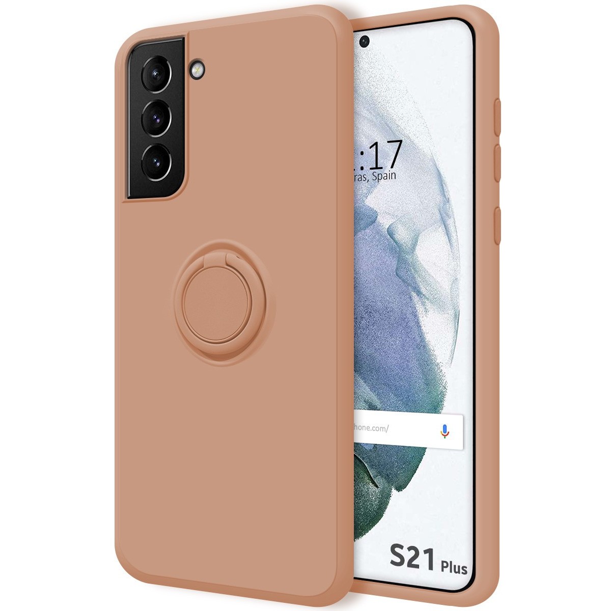 Funda Silicona Líquida Ultra Suave con Anillo para Samsung Galaxy S21+ Plus 5G color Rosa