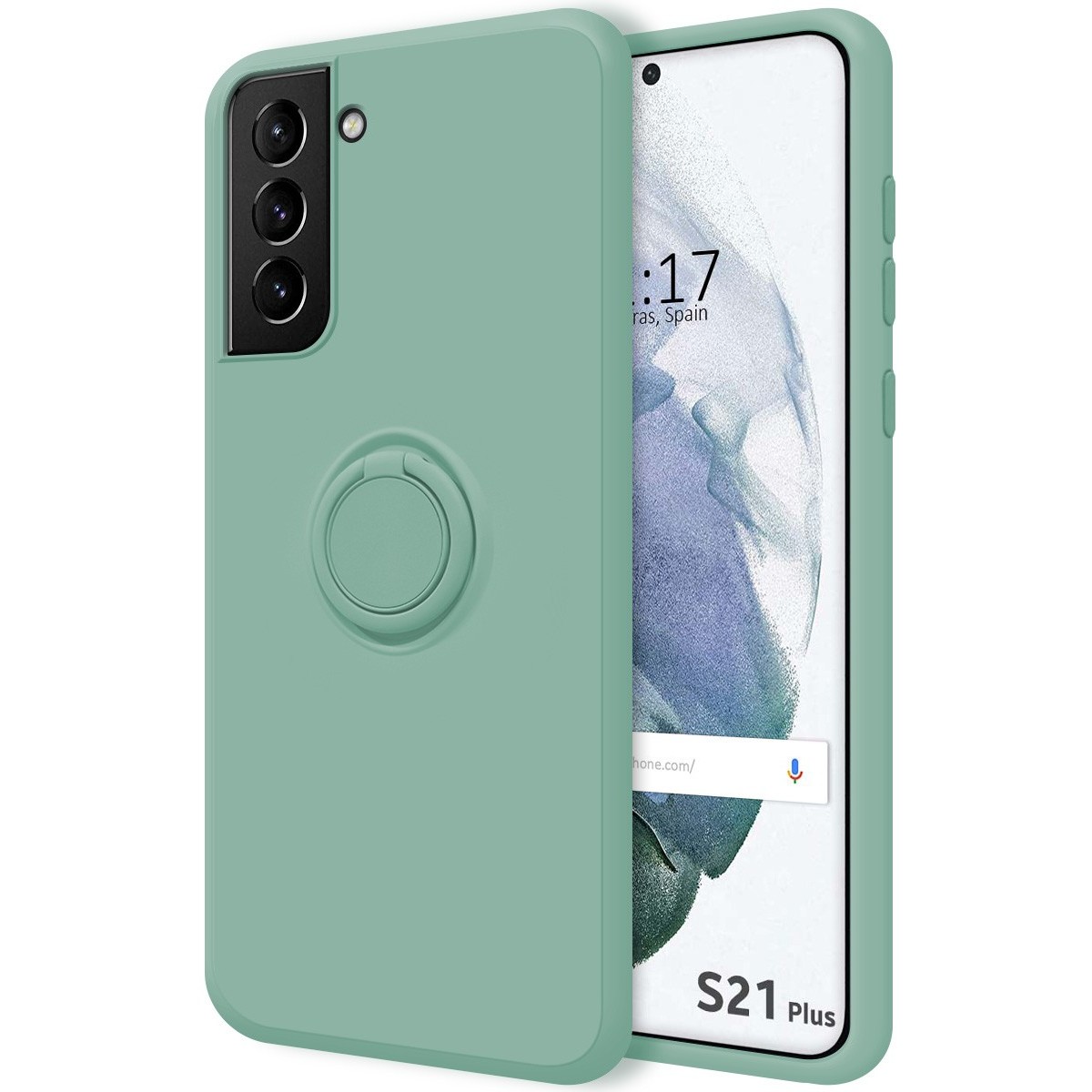 Funda Silicona Líquida Ultra Suave con Anillo para Samsung Galaxy S21+ Plus 5G color Verde