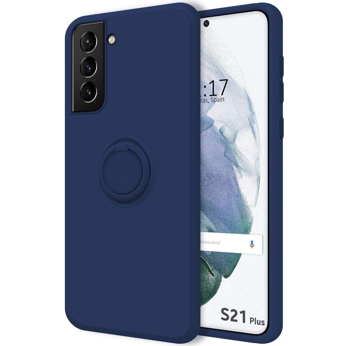 Funda Silicona Líquida Ultra Suave con Anillo para Samsung Galaxy S21+ Plus 5G color Azul