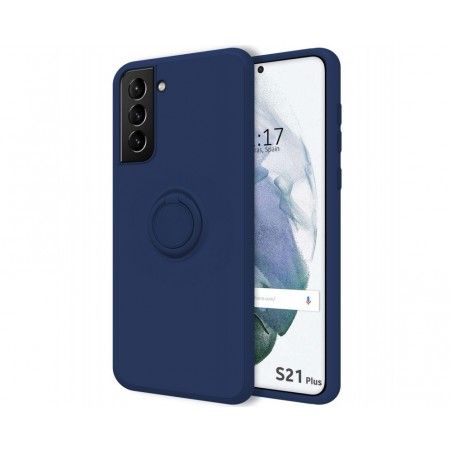 Funda Silicona Líquida Ultra Suave con Anillo para Samsung Galaxy S21+ Plus 5G color Azul