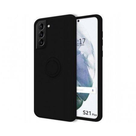 Funda Silicona Líquida Ultra Suave con Anillo para Samsung Galaxy S21+ Plus 5G color Negra