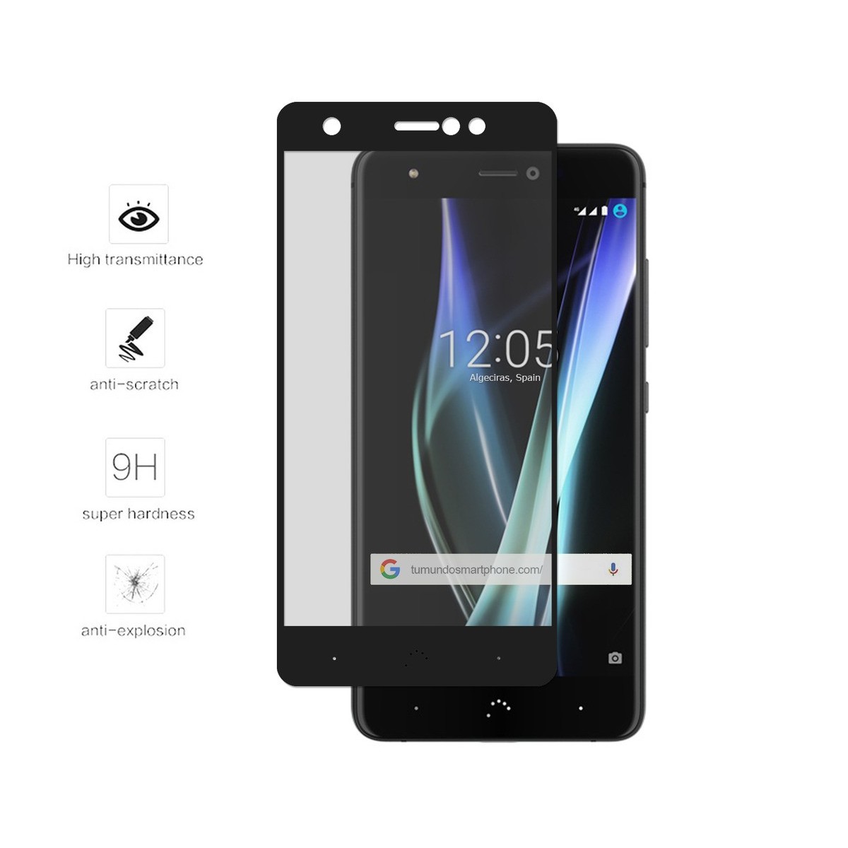 Protector Cristal Templado Frontal Completo Negro para Bq Aquaris X / X Pro Vidrio