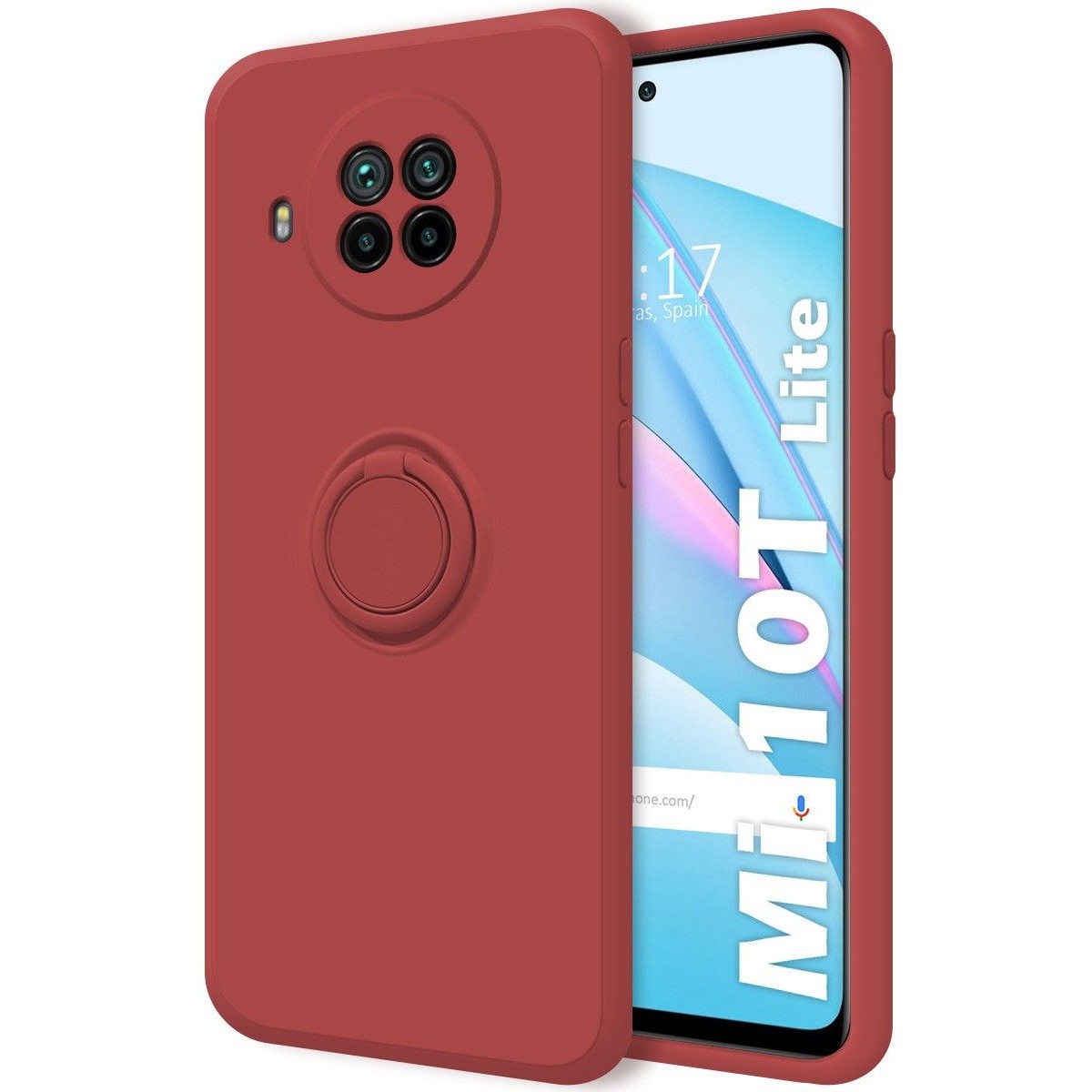 Funda Silicona Líquida Ultra Suave con Anillo para Xiaomi Mi 10T Lite color Rojo Coral