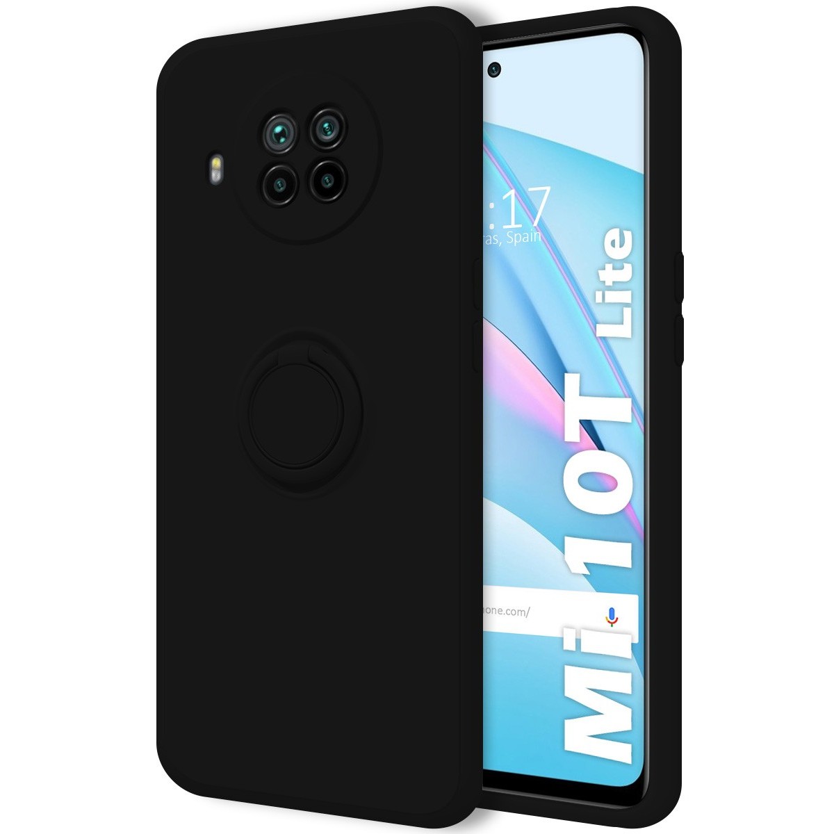 Funda Silicona Líquida Ultra Suave con Anillo para Xiaomi Mi 10T Lite color Negra