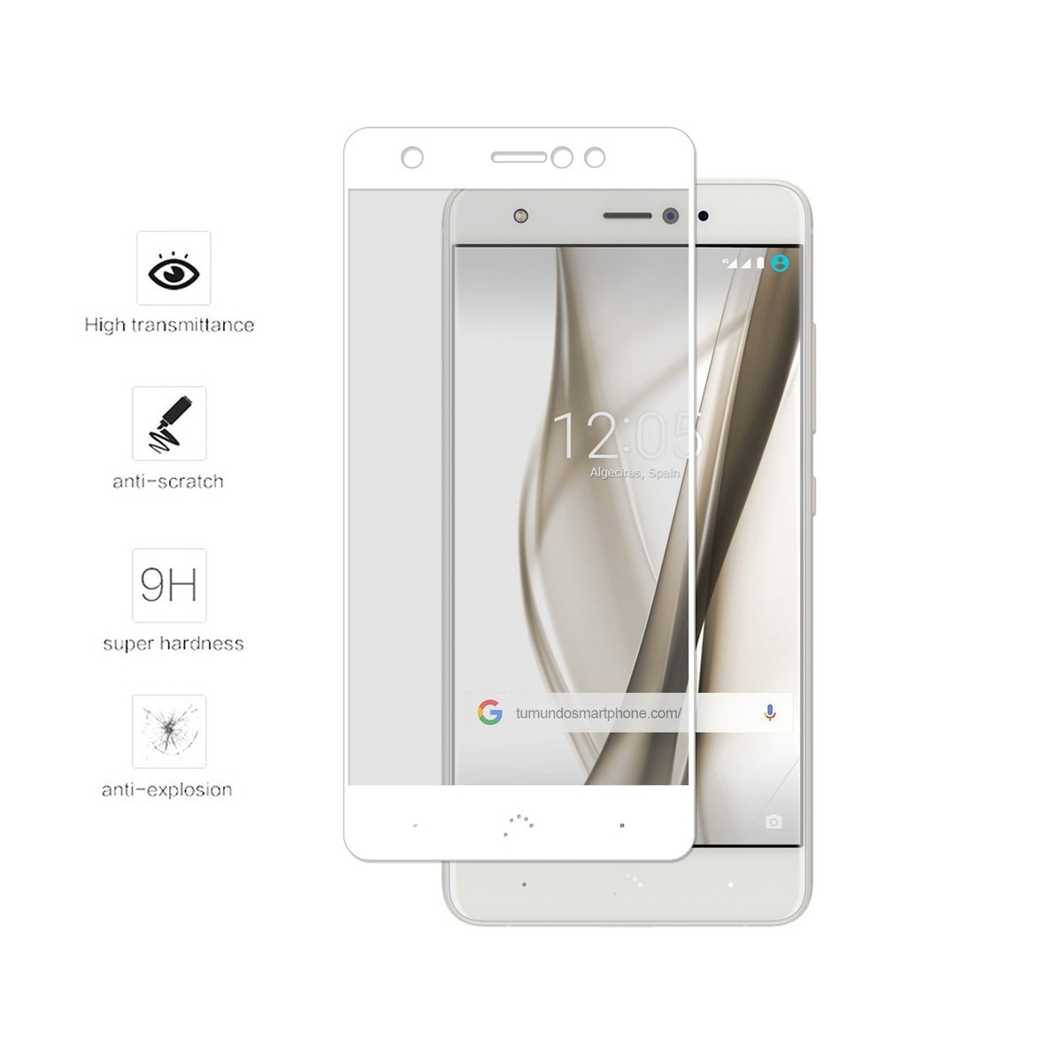 Protector Cristal Templado Frontal Completo Blanco para Bq Aquaris X / X Pro Vidrio