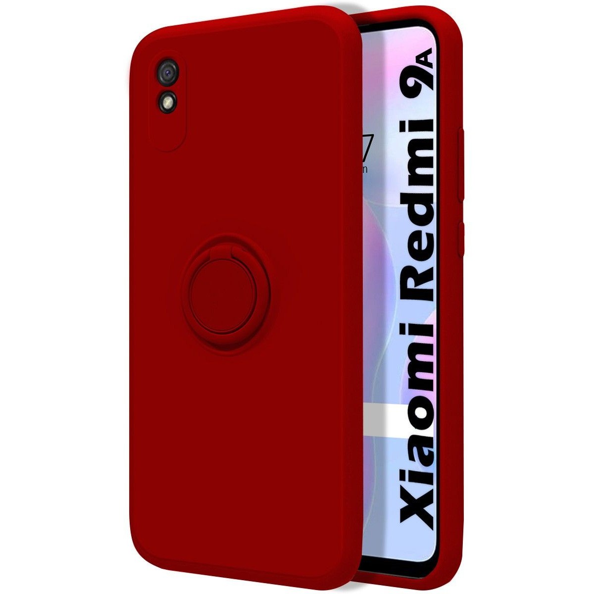 Funda Silicona Líquida Ultra Suave con Anillo para Xiaomi Redmi 9A / 9AT color Roja