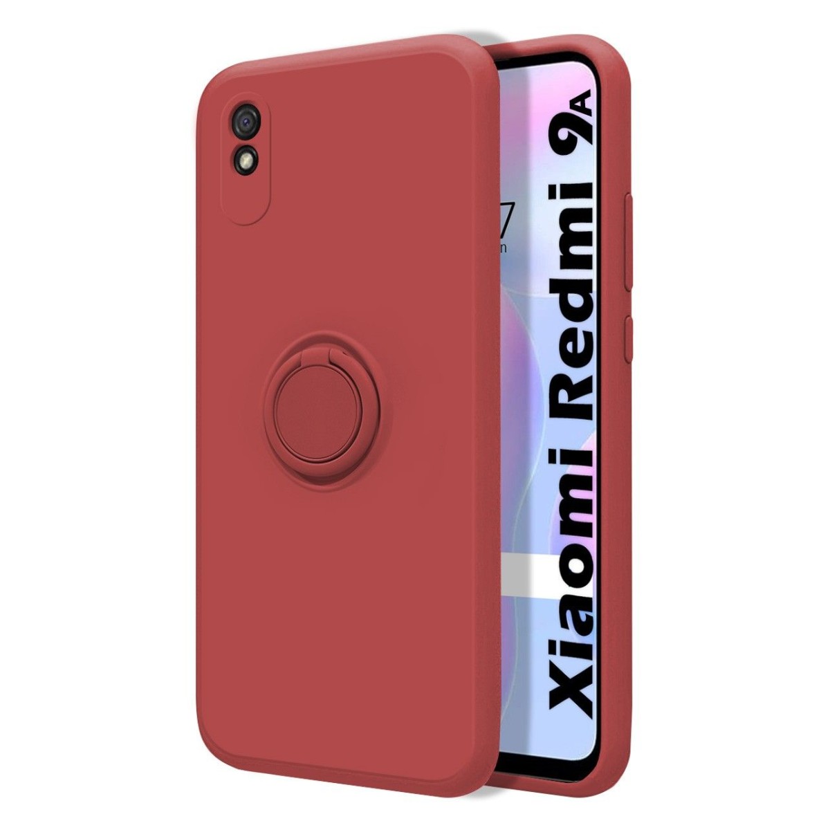 Funda Silicona Líquida Ultra Suave con Anillo para Xiaomi Redmi 9A / 9AT color Rojo Coral