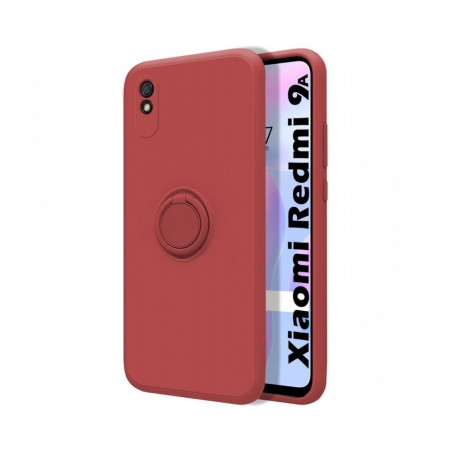 Funda Silicona Líquida Ultra Suave con Anillo para Xiaomi Redmi 9A / 9AT color Rojo Coral