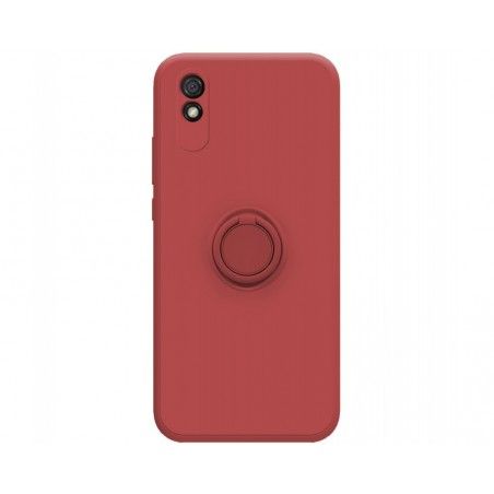 Funda Silicona Líquida Ultra Suave con Anillo para Xiaomi Redmi 9A / 9AT color Rojo Coral