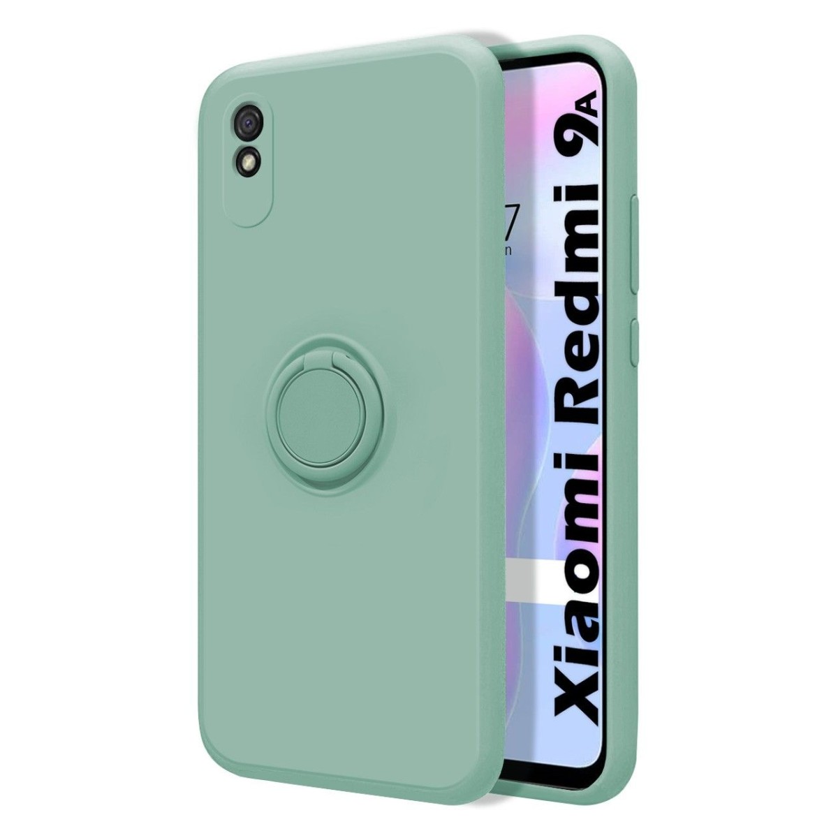 Funda Silicona Líquida Ultra Suave con Anillo para Xiaomi Redmi 9A / 9AT color Verde
