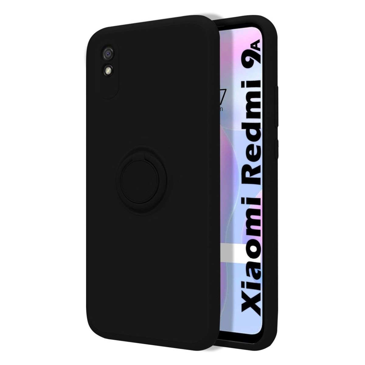 Funda Silicona Líquida Ultra Suave con Anillo para Xiaomi Redmi 9A / 9AT color Negra