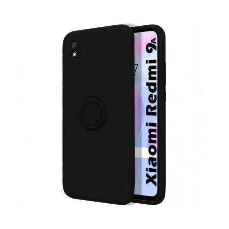 Funda Silicona Líquida Ultra Suave con Anillo para Xiaomi Redmi 9A / 9AT color Negra