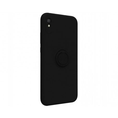 Funda Silicona Líquida Ultra Suave con Anillo para Xiaomi Redmi 9A / 9AT color Negra