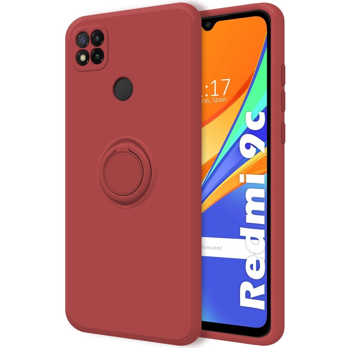 Funda Silicona Líquida Ultra Suave con Anillo para Xiaomi Redmi 9C color Rojo Coral