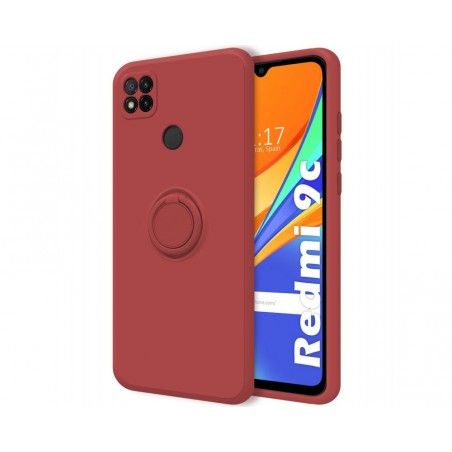 Funda Silicona Líquida Ultra Suave con Anillo para Xiaomi Redmi 9C color Rojo Coral