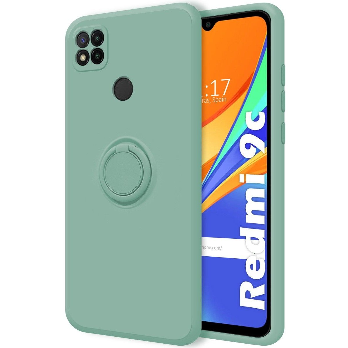 Funda Silicona Líquida Ultra Suave con Anillo para Xiaomi Redmi 9C color Verde