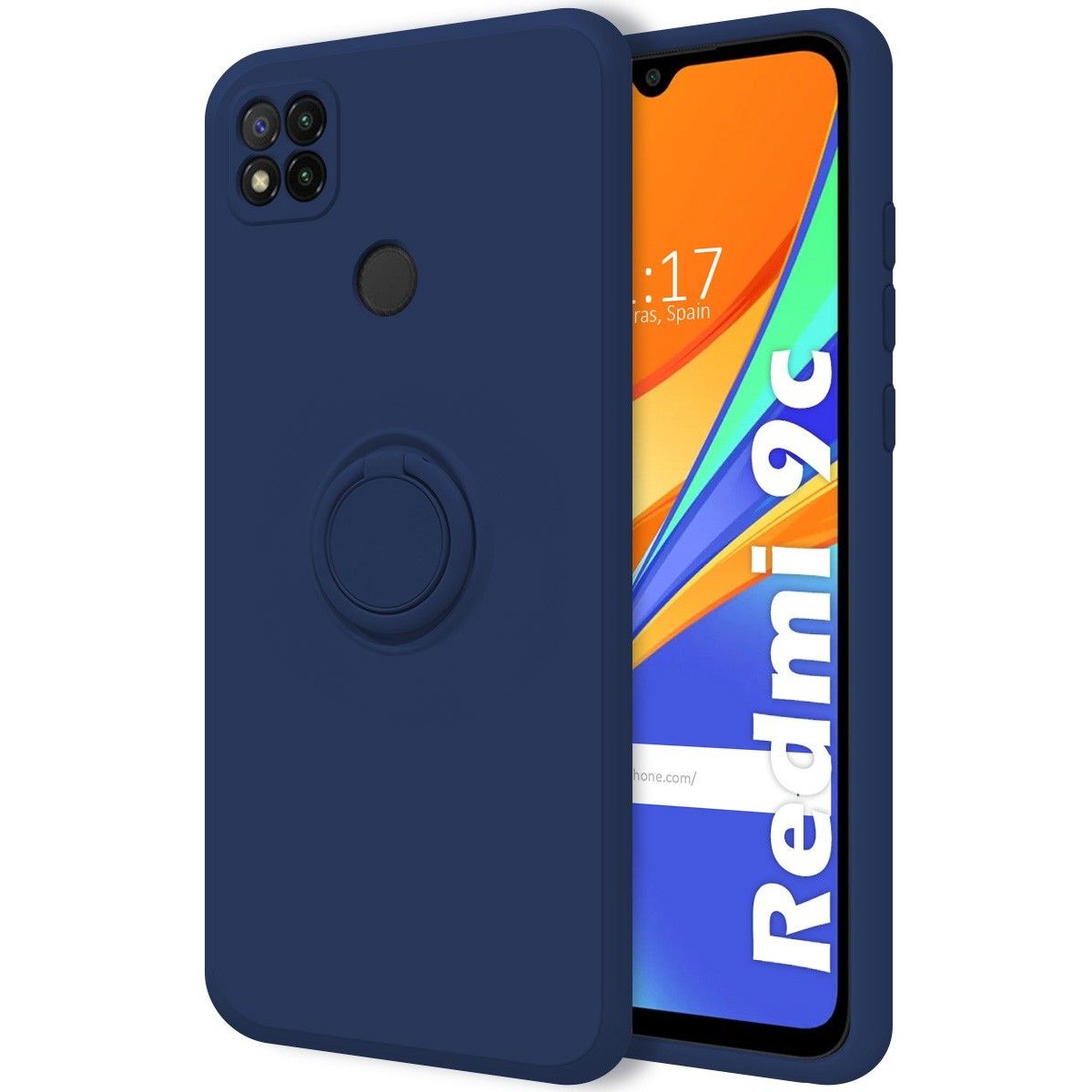 Funda Silicona Líquida Ultra Suave con Anillo para Xiaomi Redmi 9C color Azul