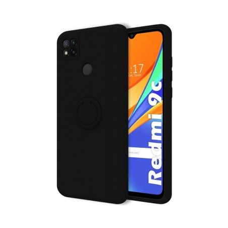 Funda Silicona Líquida Ultra Suave con Anillo para Xiaomi Redmi 9C color Negra