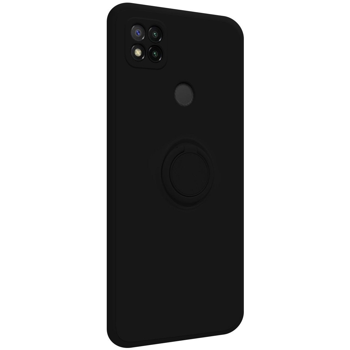 Funda Silicona Líquida Ultra Suave con Anillo para Xiaomi Redmi 9C color Negra