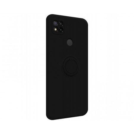 Funda Silicona Líquida Ultra Suave con Anillo para Xiaomi Redmi 9C color Negra
