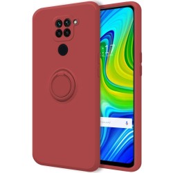 Funda Silicona Líquida Ultra Suave con Anillo para Xiaomi Redmi Note 9 color Rojo Coral