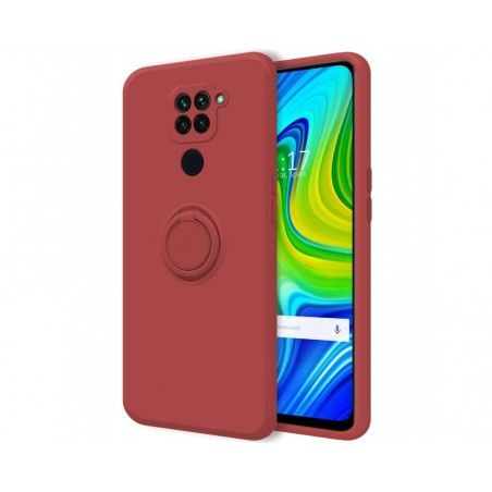 Funda Silicona Líquida Ultra Suave con Anillo para Xiaomi Redmi Note 9 color Rojo Coral