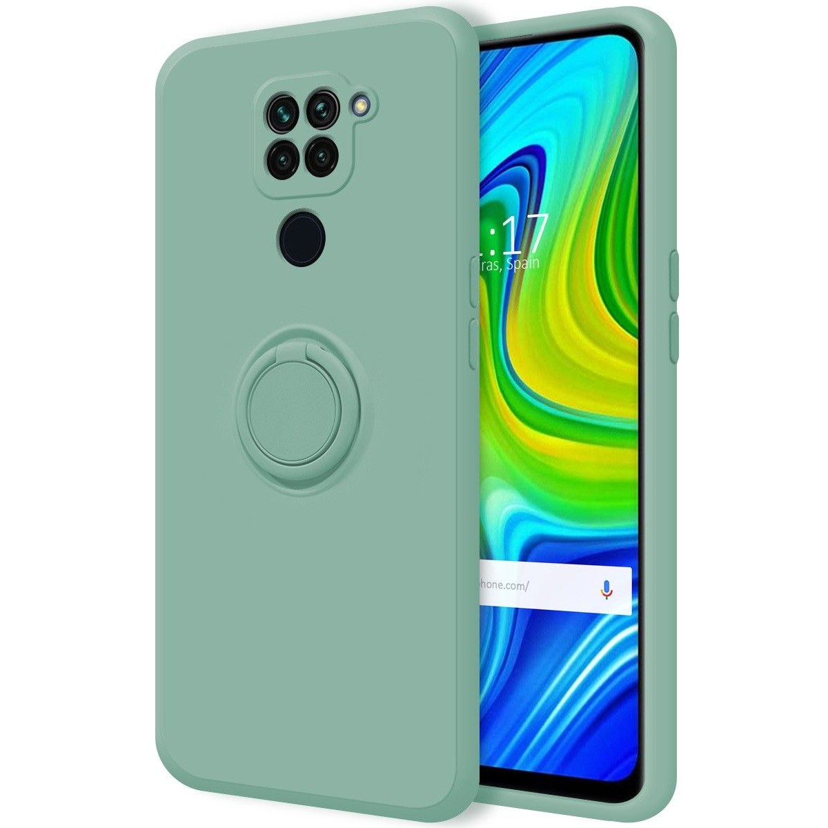 Funda Silicona Líquida Ultra Suave con Anillo para Xiaomi Redmi Note 9 color Verde