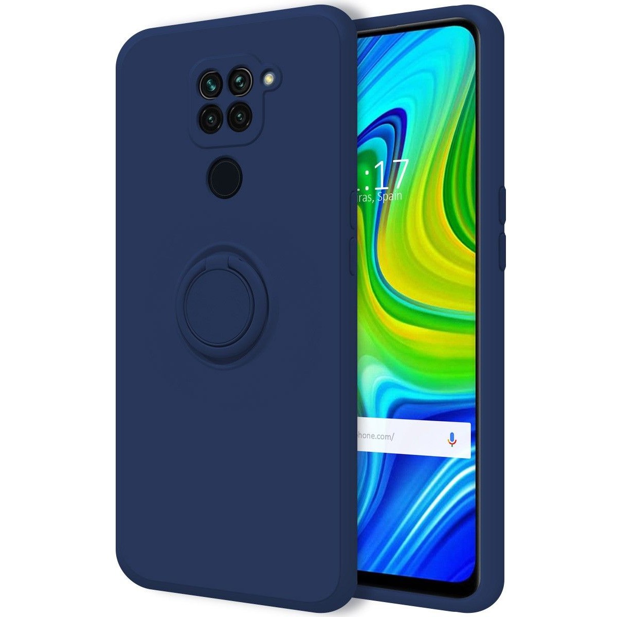 Funda Silicona Líquida Ultra Suave con Anillo para Xiaomi Redmi Note 9 color Azul
