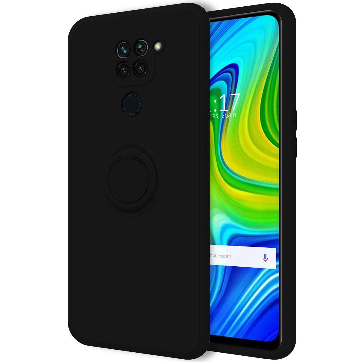 Funda Silicona Líquida Ultra Suave con Anillo para Xiaomi Redmi Note 9 color Negra