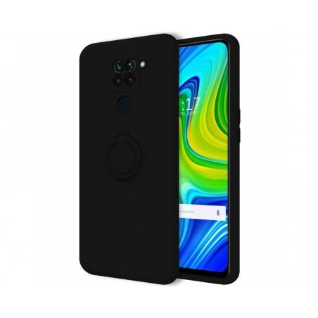 Funda Silicona Líquida Ultra Suave con Anillo para Xiaomi Redmi Note 9 color Negra