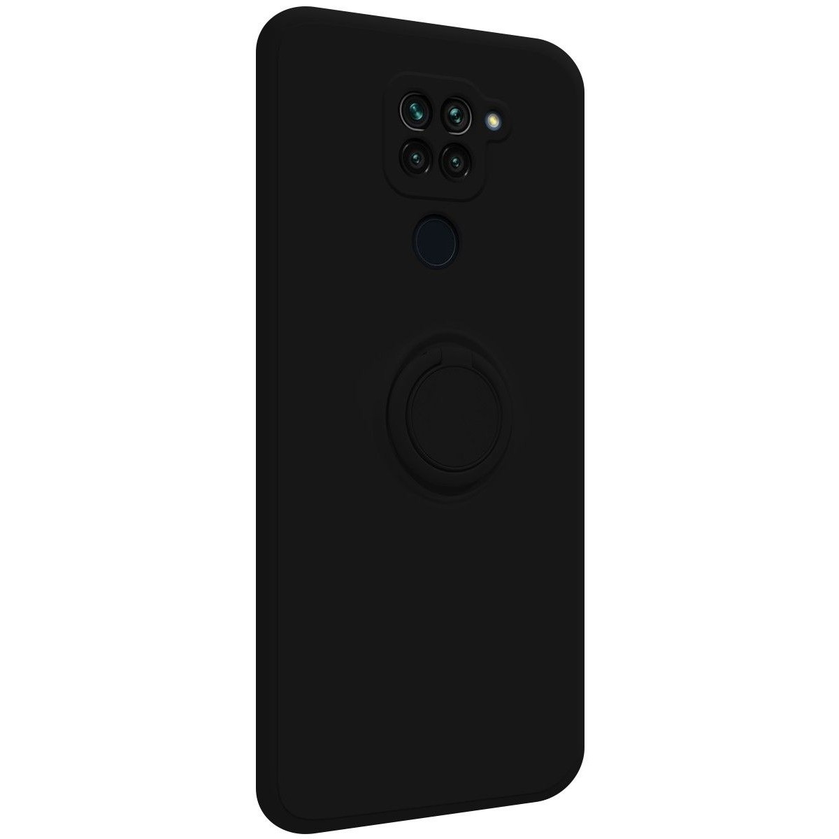 Funda Silicona Líquida Ultra Suave con Anillo para Xiaomi Redmi Note 9 color Negra