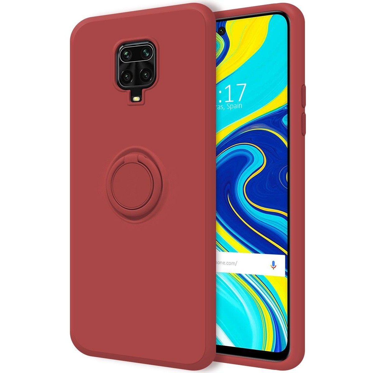 Funda Silicona Líquida Ultra Suave con Anillo para Xiaomi Redmi Note 9S / Note 9 Pro color Rojo Coral