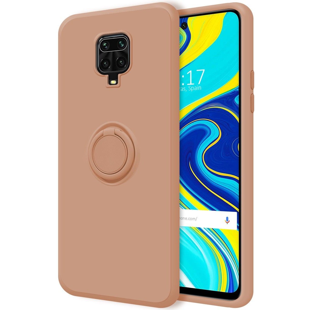 Funda Silicona Líquida Ultra Suave con Anillo para Xiaomi Redmi Note 9S / Note 9 Pro color Rosa