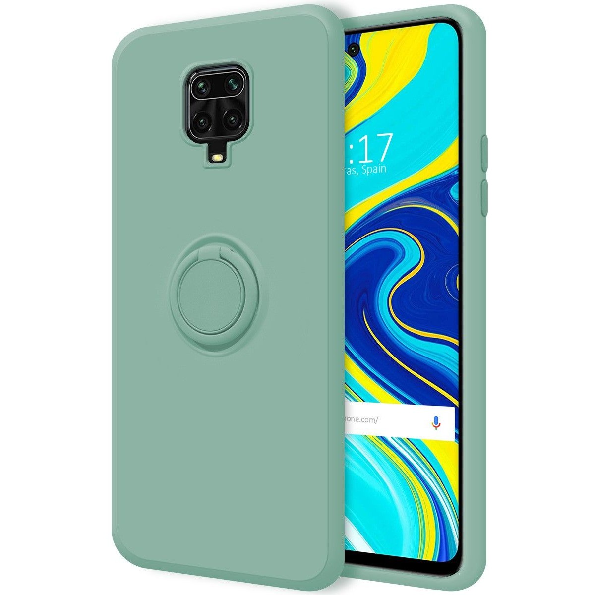 Funda Silicona Líquida Ultra Suave con Anillo para Xiaomi Redmi Note 9S / Note 9 Pro color Verde