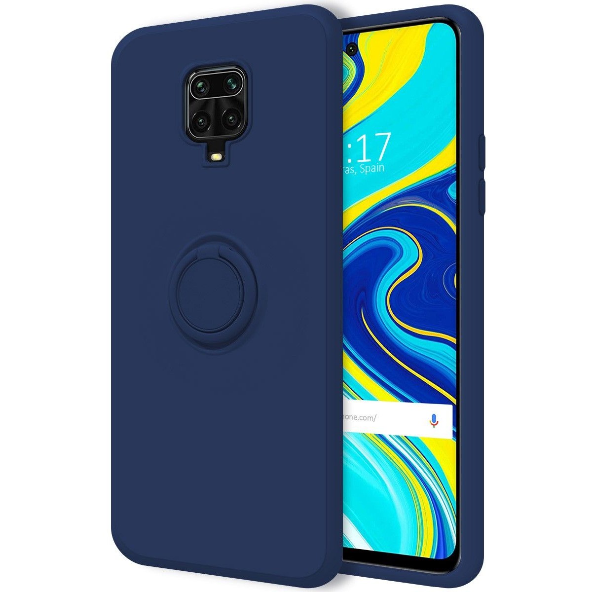 Funda Silicona Líquida Ultra Suave con Anillo para Xiaomi Redmi Note 9S / Note 9 Pro color Azul