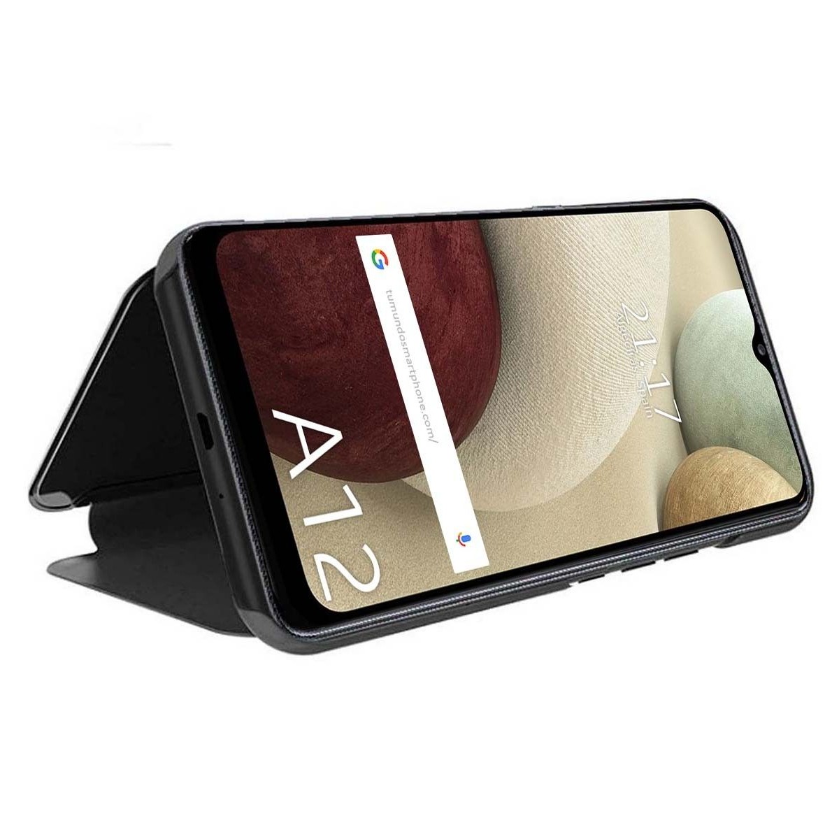Funda Flip Cover Clear View para Samsung Galaxy A12 / M12 color Negra