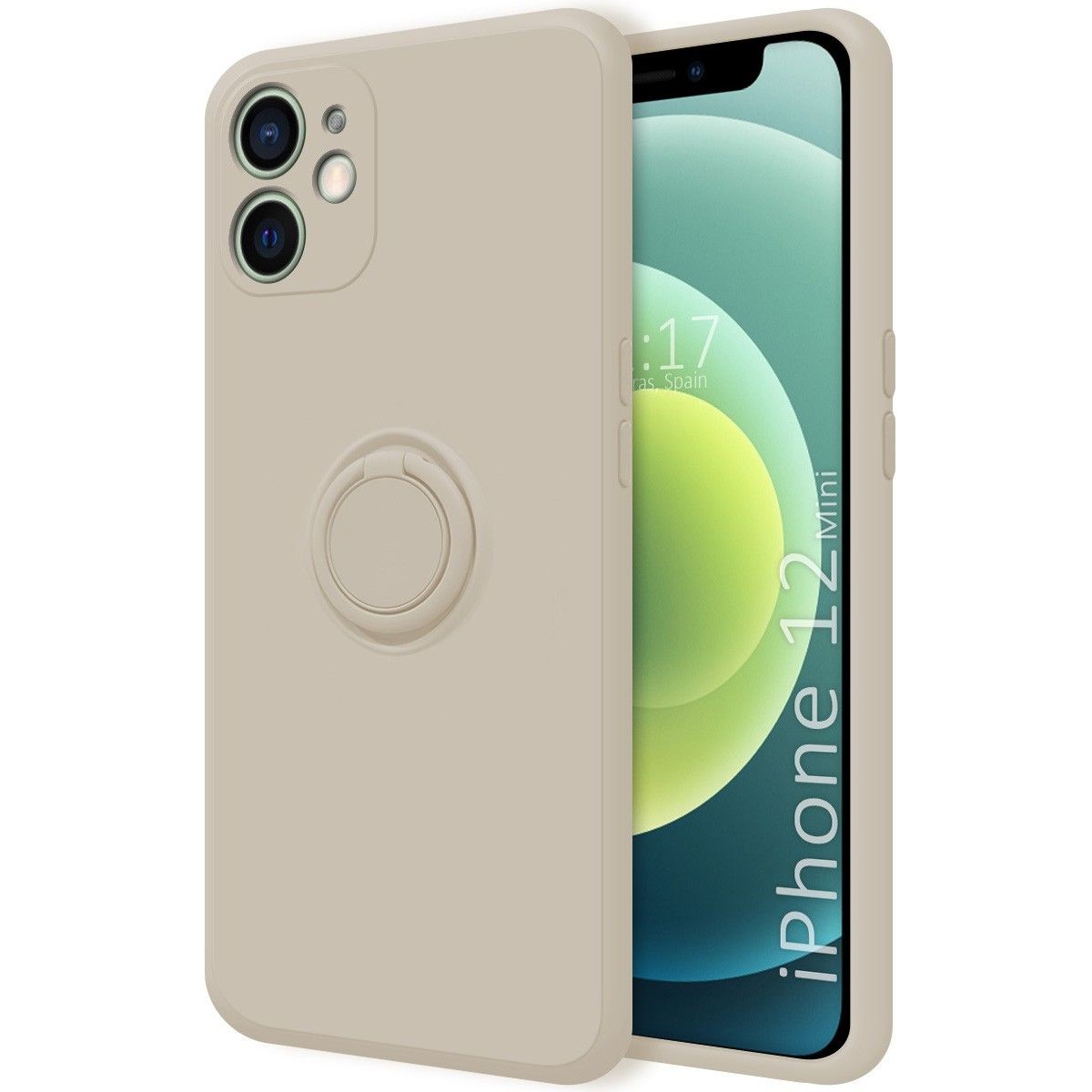 Funda Silicona Líquida Ultra Suave con Anillo para Iphone 12 Mini (5.4) color Beige