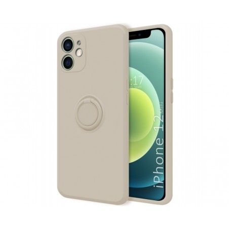 Funda Silicona Líquida Ultra Suave con Anillo para Iphone 12 Mini (5.4) color Beige