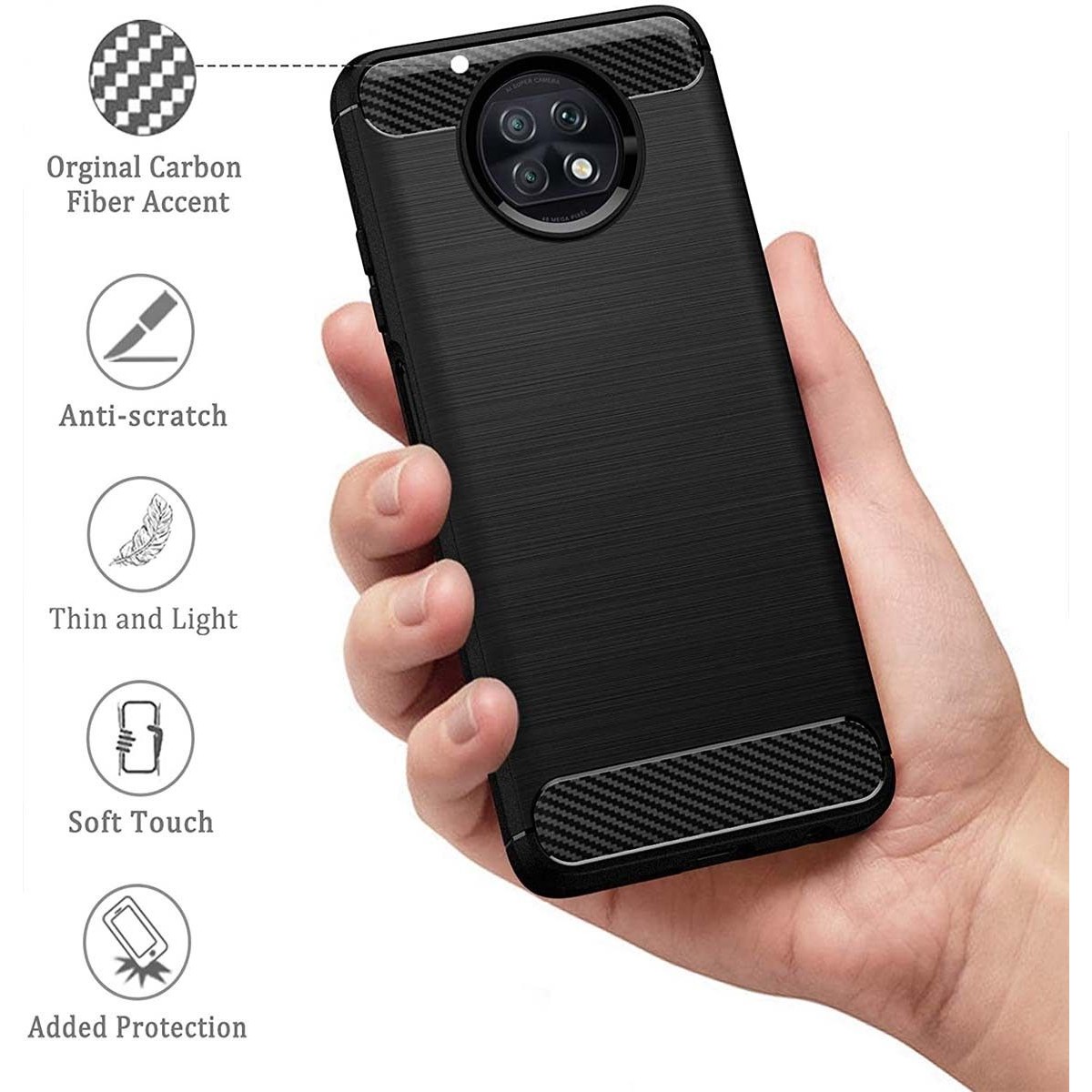 Funda Gel Tpu Tipo Carbon Negra para Xiaomi Redmi Note 9T 5G