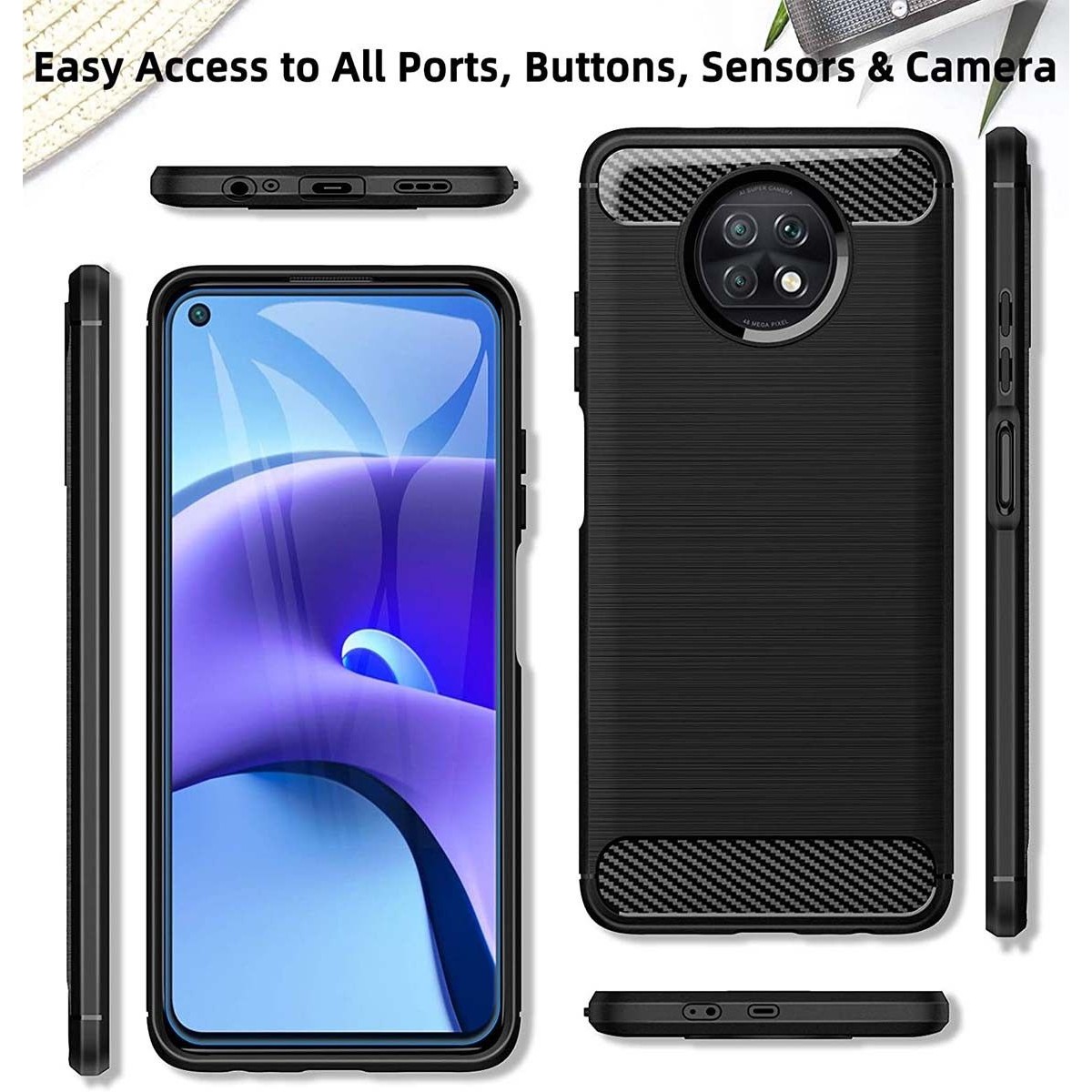 Funda Gel Tpu Tipo Carbon Negra para Xiaomi Redmi Note 9T 5G