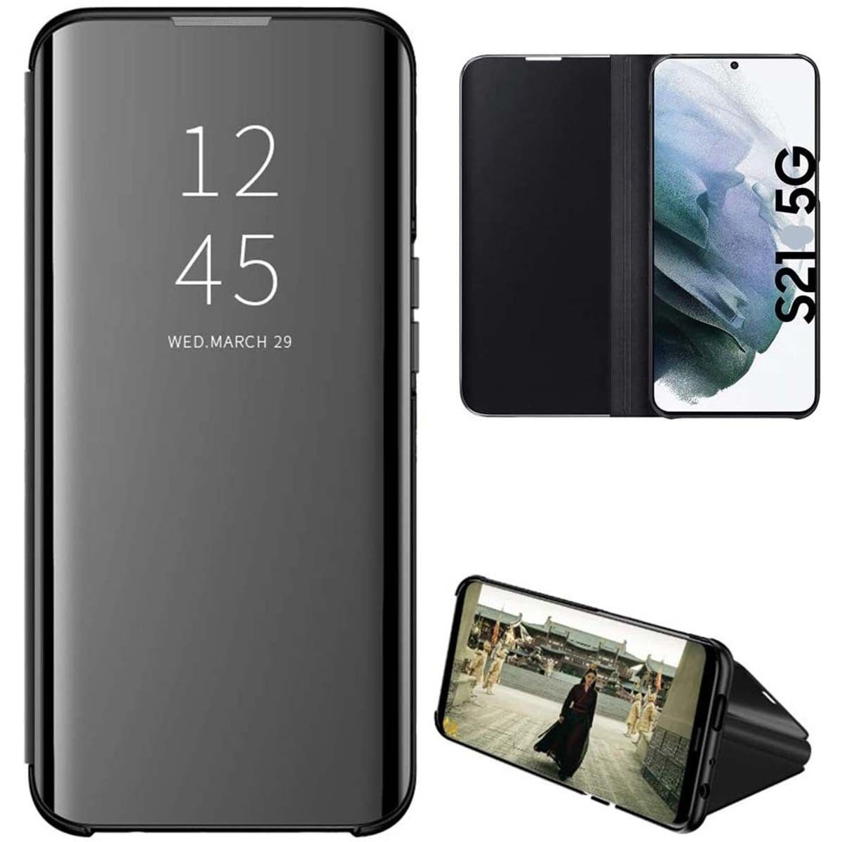 Funda Flip Cover Clear View para Samsung Galaxy S21 5G color Negra