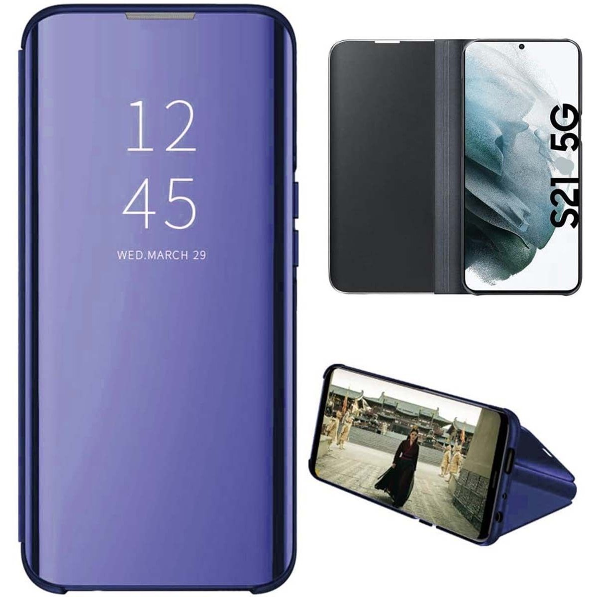 Funda Flip Cover Clear View para Samsung Galaxy S21 5G color Azul