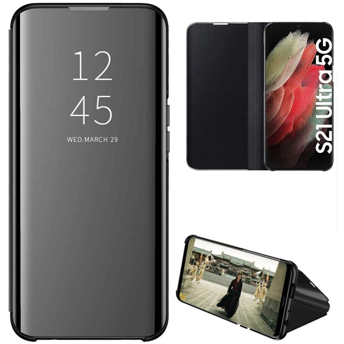 Funda Flip Cover Clear View para Samsung Galaxy S21 Ultra 5G color Negra
