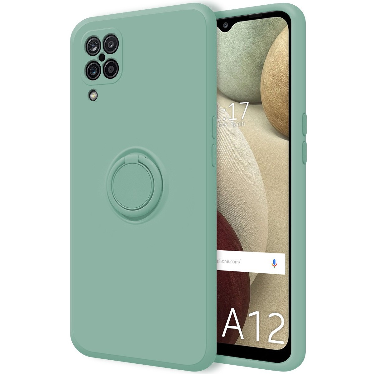 Funda Silicona Líquida Ultra Suave con Anillo para Samsung Galaxy A12 / M12 color Verde