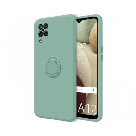 Funda Silicona Líquida Ultra Suave con Anillo para Samsung Galaxy A12 / M12 color Verde