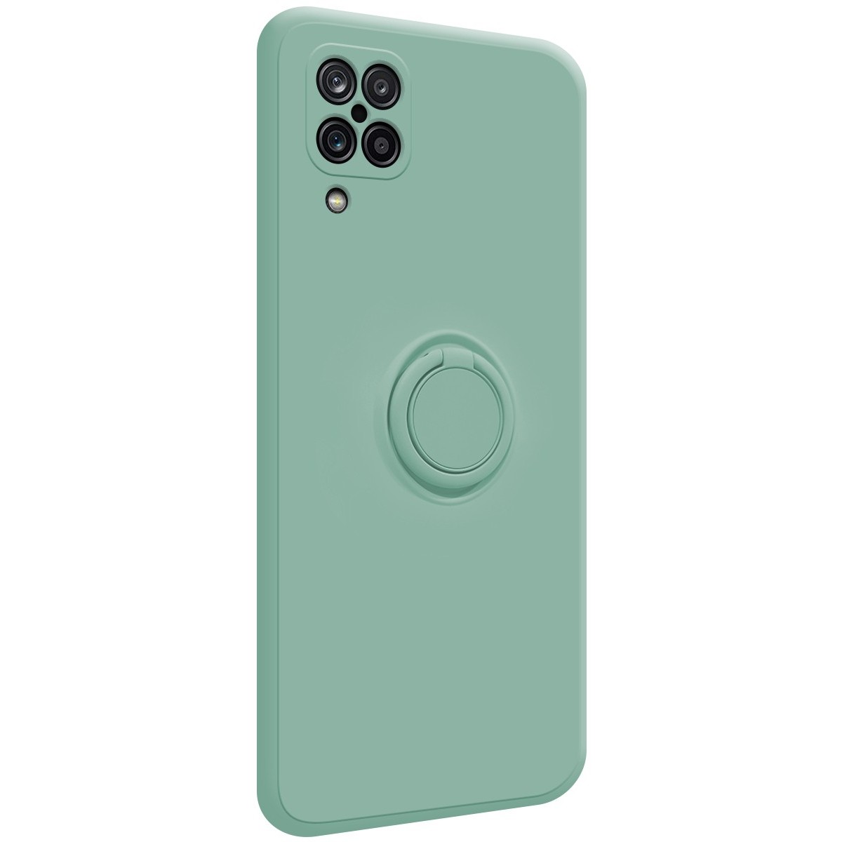 Funda Silicona Líquida Ultra Suave con Anillo para Samsung Galaxy A12 / M12 color Verde